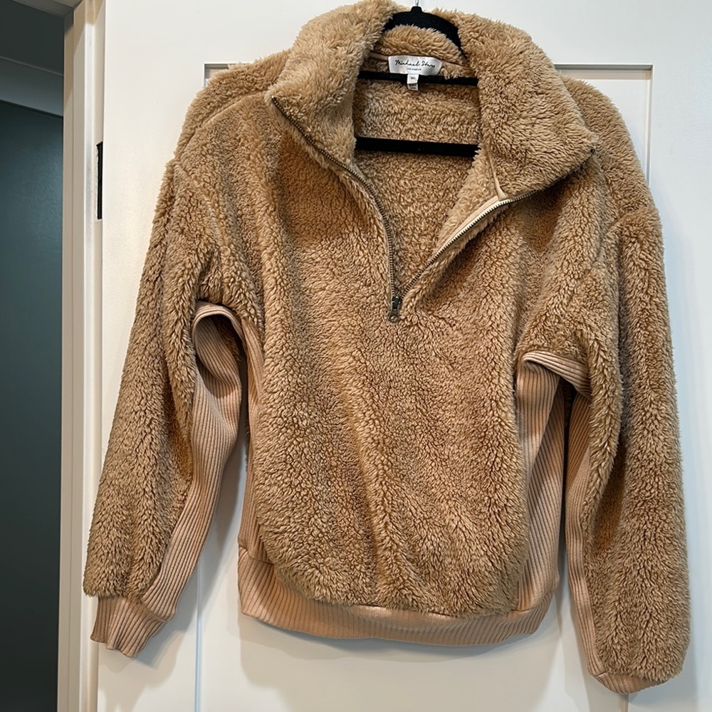Michael star - Tan Sherpa Quarter-Zip Pullover